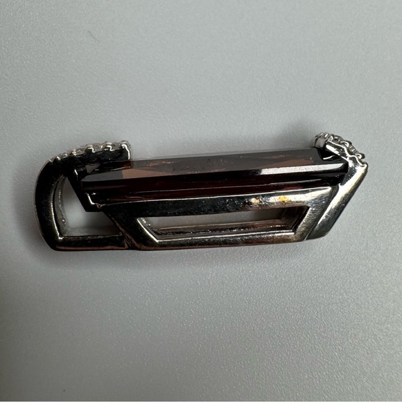 Brown Crystal Sterling Silver Pendant Smoky Glass Emerald Cut Accent Stones 925 - Picture 8 of 13